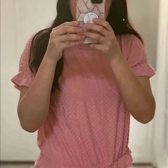 NWT Boutique Swiss Dot Ruffle Top Pink Blouse Size Small - Picture 7 of 9